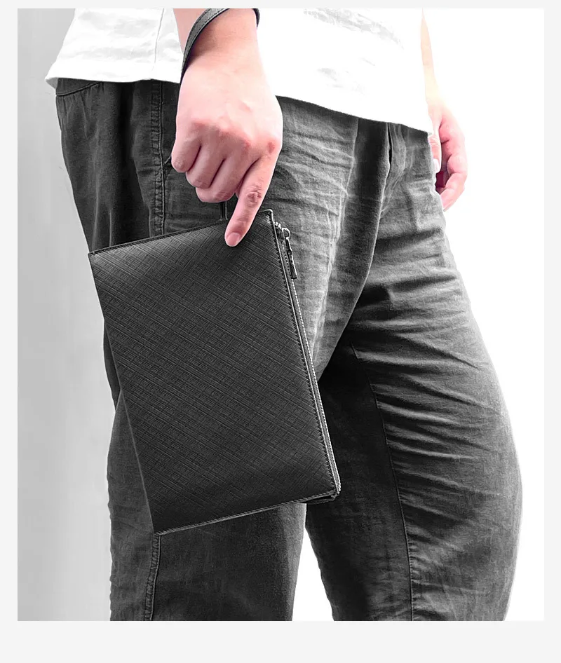 Bolsa clutch de couro genuíno para homens com design de envelope