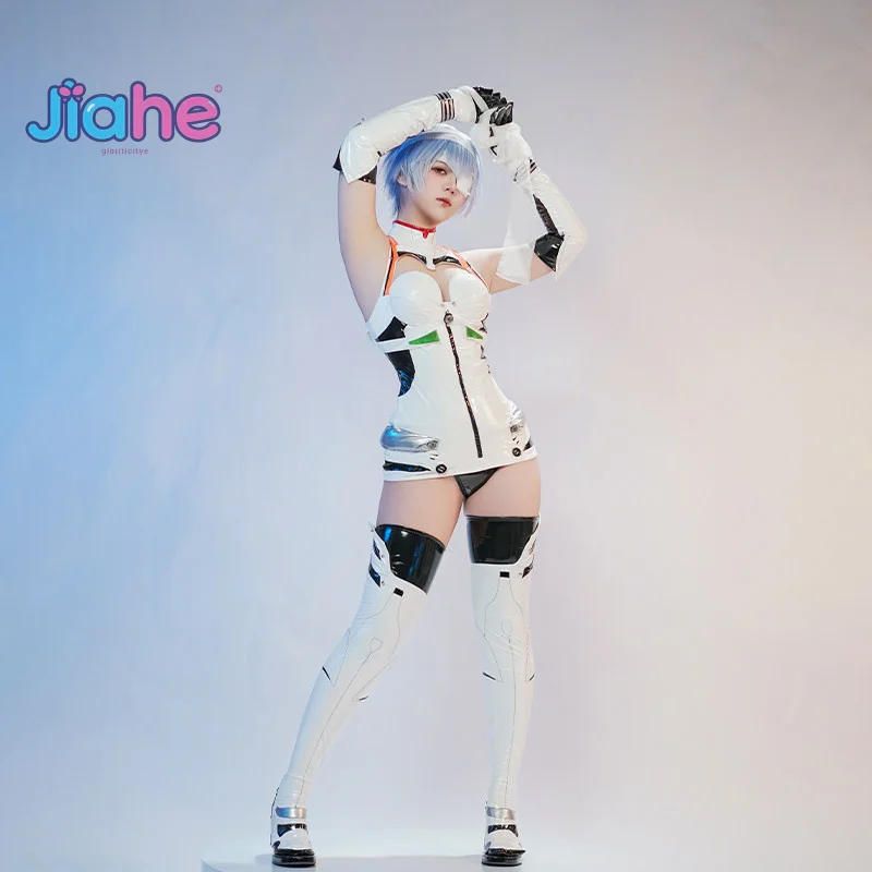 

Ayanami Rei Cosplay Costume Ainme EVA Women's sexy white leather jumpsuit shoulder armor prop wig Halloween carnival uniform
