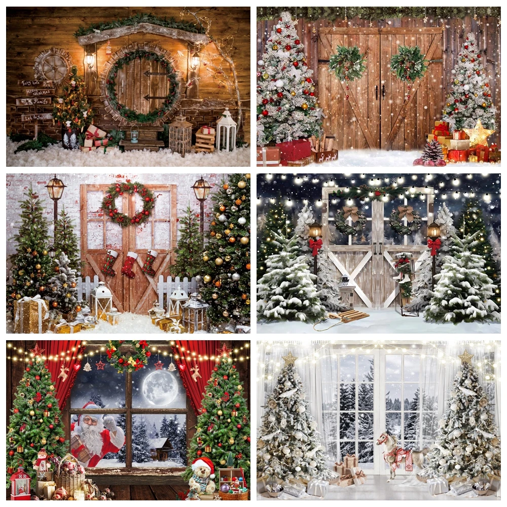 

Merry Christmas Backdrop for Photography Winter Xmas Trees Gift Santa Window Family Party Baby Portrait Background Photo Studio