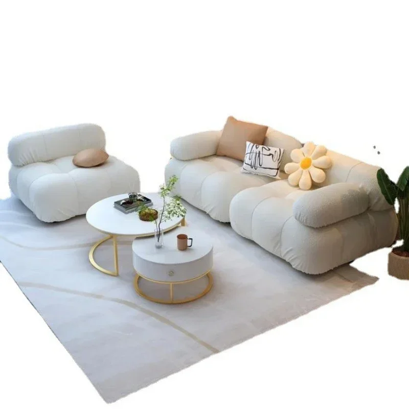 Nordic lamb wool tofu sofa, cream style small apartment free combination sofa, white sponge sof a