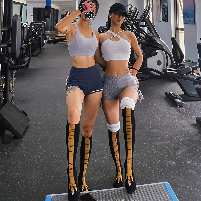 1/2 Pairs Women Knee High Socks Trendy Cartoon Funny Chicken Claw Socks Fitness Sports Casual Slim Leg Long Tube Socks Women