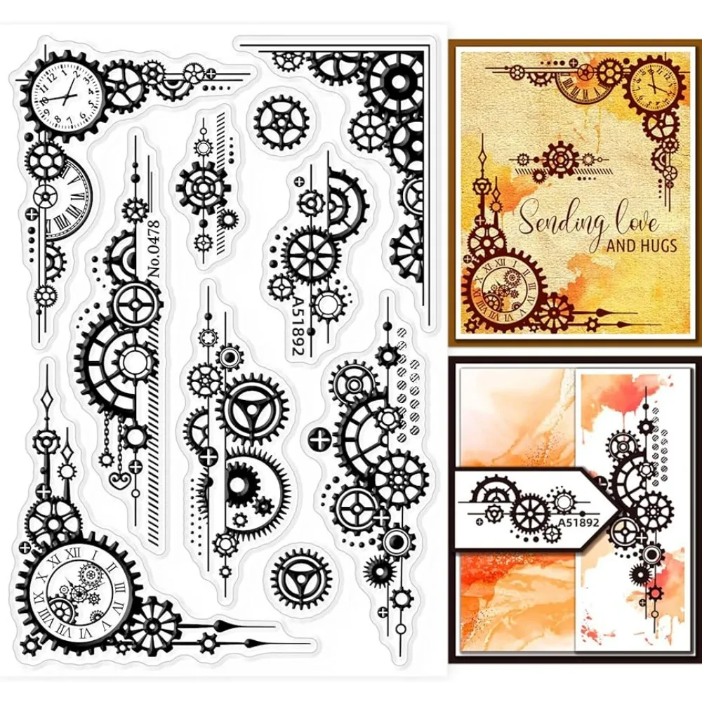 1PC Gear Background Clear Stamps Gear Decorative Clear Stamps Silicone Clear Stamps for Card Making Clear Silicone Seal Stamps