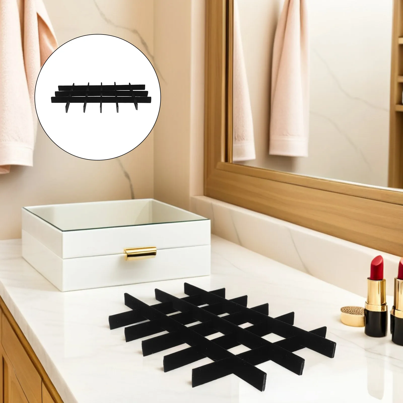 

Adjustable Jewelry Drawer Dividers Black Soft Anti-Wear Organizer Inserts Removable Tray Lining Strip Jewelry Storage Display