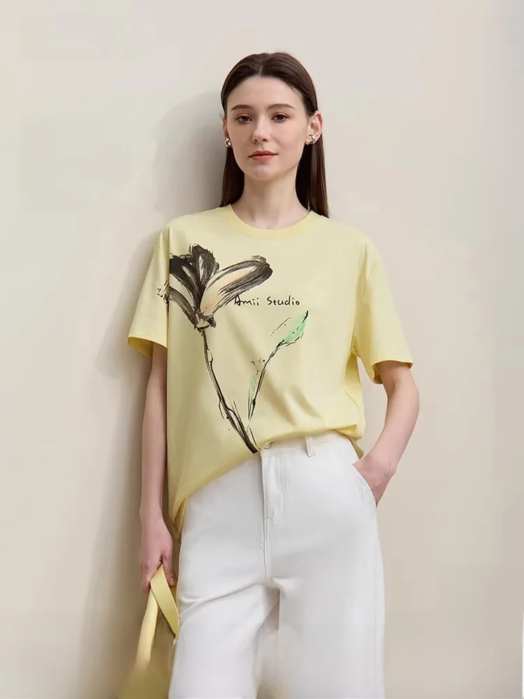 

Новая летняя женская футболка с круглым вырезом и охлаждающим эффектом, свободного кроя, из хлопка, с художественным принтом, повседневная, для города