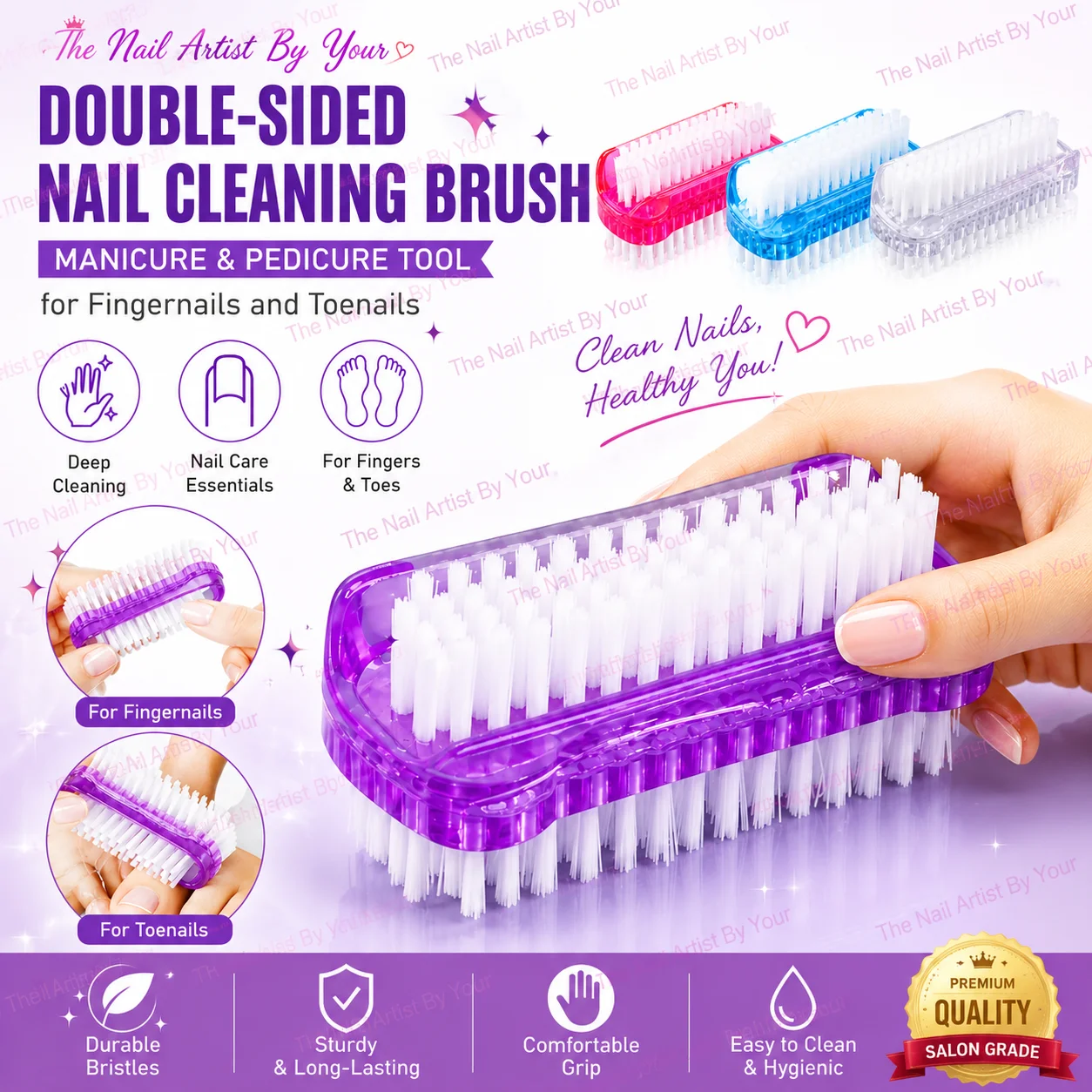 Dwustronna szczoteczka do czyszczenia paznokci, narzędzie do manicure i pedicure, idealna do paznokci u rąk i nóg.