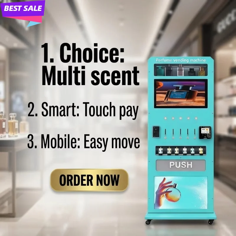 LED Display Touch Screen Metal Body Perfume Fragrance Oils Vending Machine QR Code Token Payments Customized