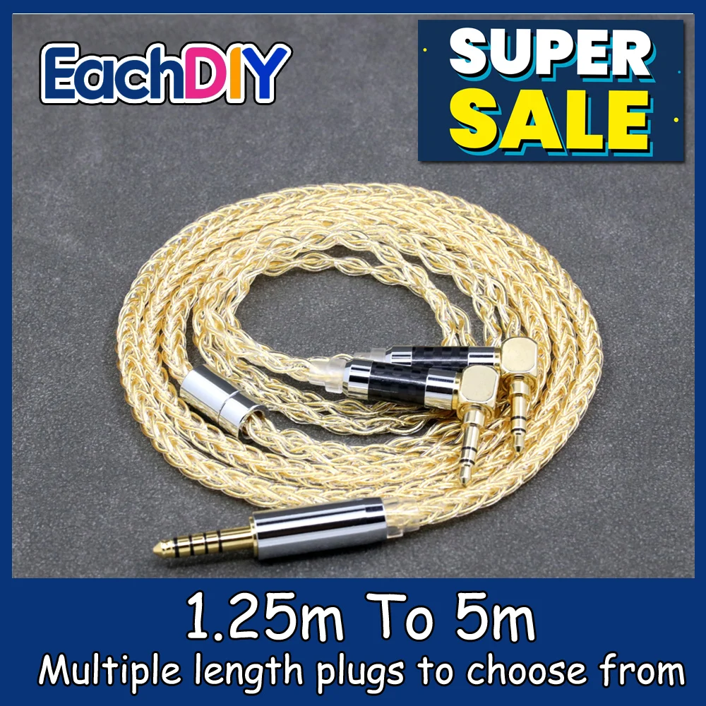 

8 Core 99% 7n Pure Silver 24k Gold Plated Earphone Cable For Verum 1 One Headphone Headset L Shape 3.5mm Pin LN008806