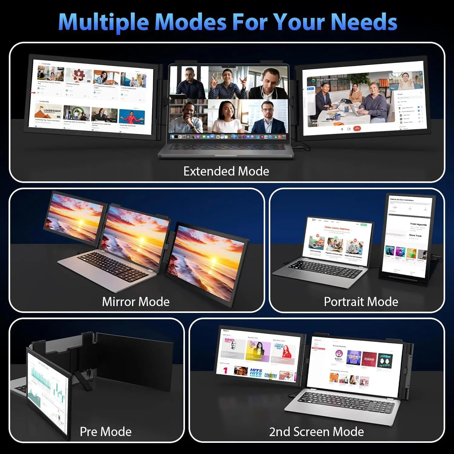 Monitor duplo portátil de painel IPS de 14 polegadas e monitor único FHD 1080P 16:9 tipo C para Windows/Mac/Android/Switch/PS5