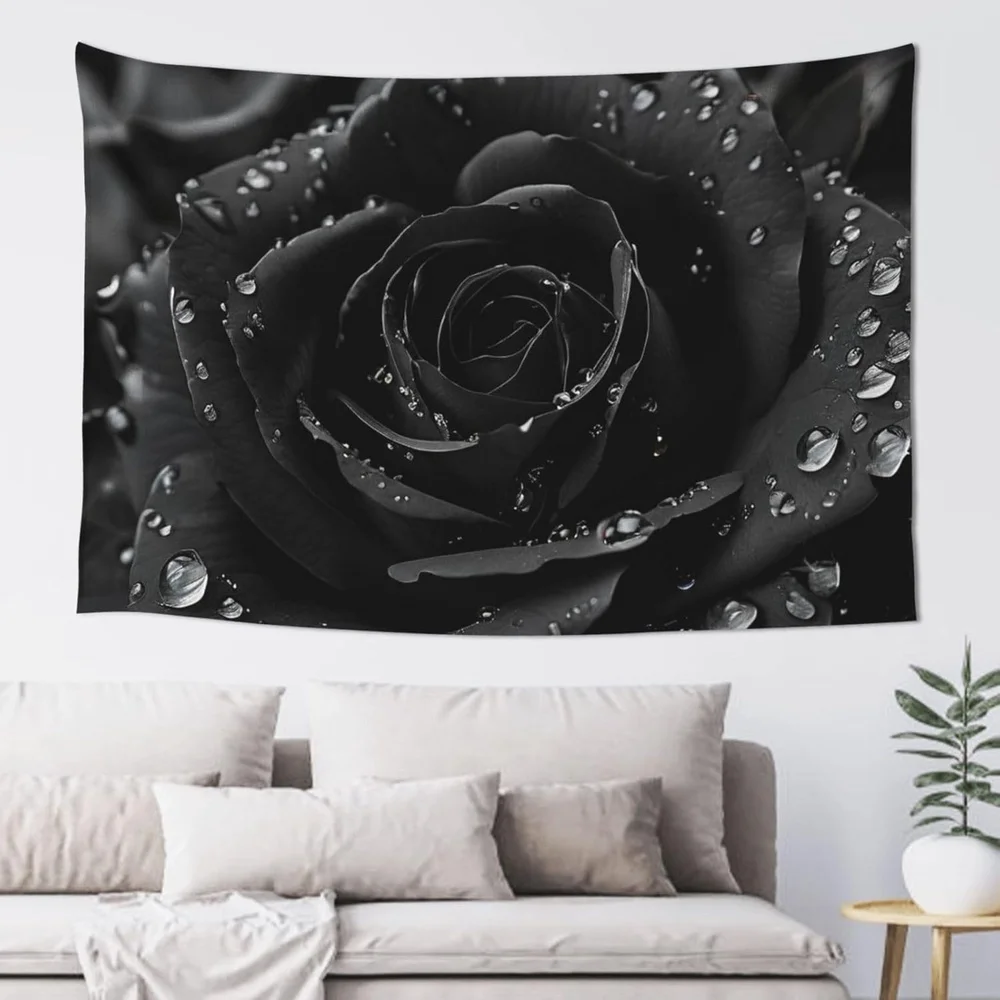 Elegant Black Rose Tapestry: Sophisticated, Timeless, and Uniquely Stylish Wall Art for a Classic Decor Statement