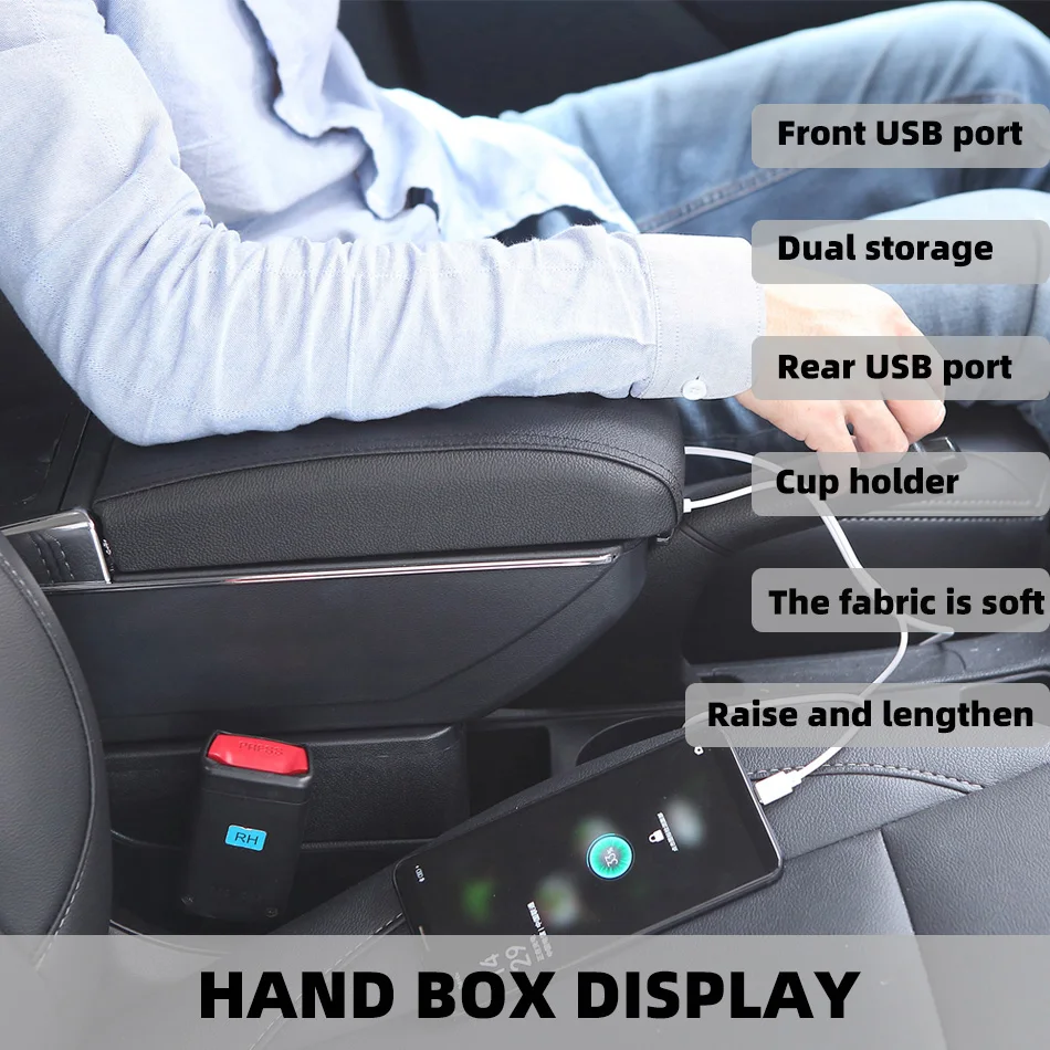 Boîte Accoudoir Central Pour Peugeot 208 2012-2018 – Console Rangement ABS + Cuir, Support Bras Confort, Noir