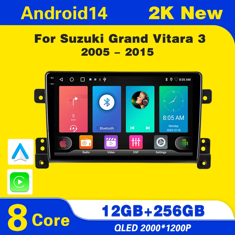 9 inch Android 14 Car Radio For Suzuki Grand Vitara Escudo 2005 - 2015 Multimedia Android with Frame Carplay Auto radio Stereo