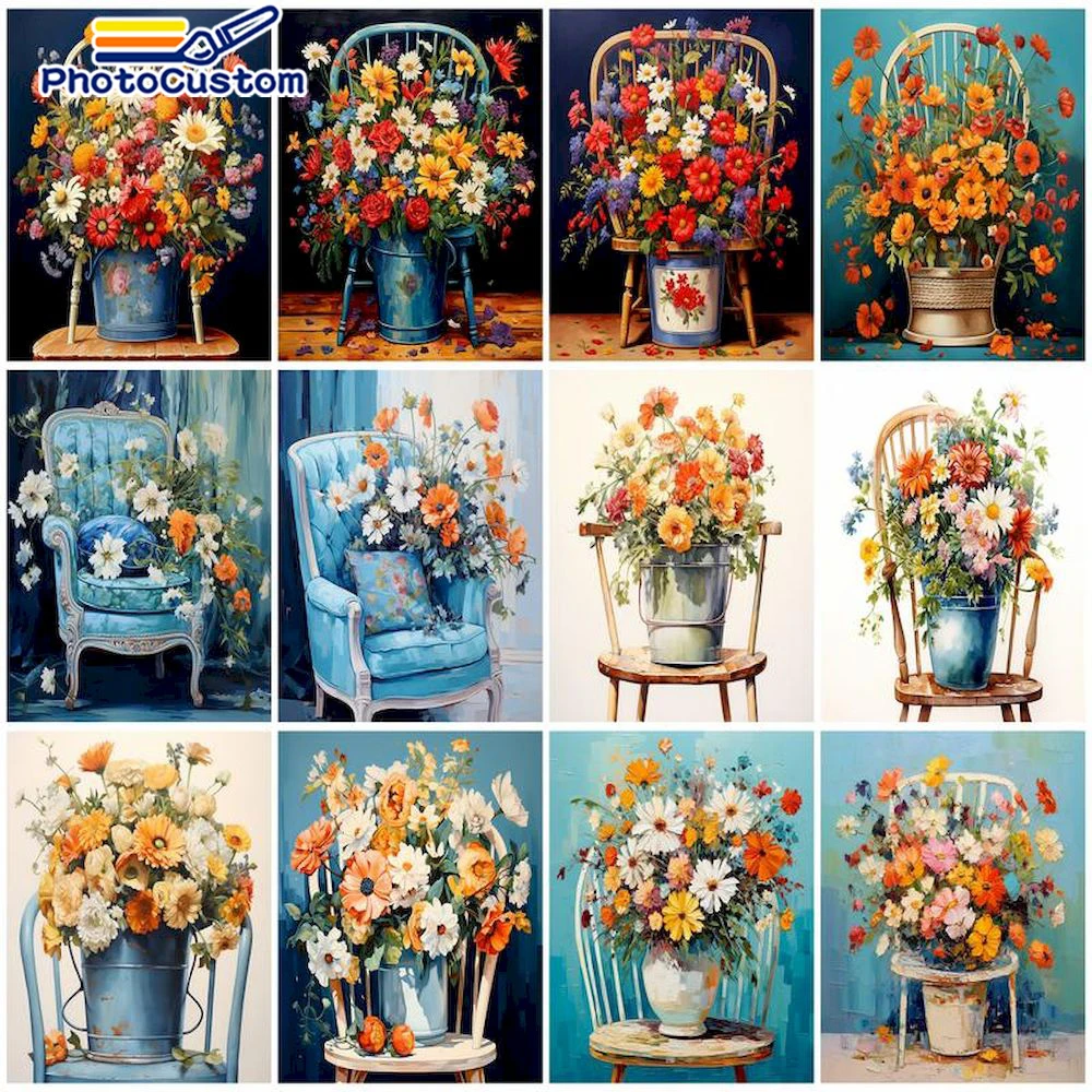 

PhotoCustom Acrylic Paint By Numbers Kits Scenery DIY Flower Oil Painting By Numbers On Canvas Frameless Handpaint Decoration