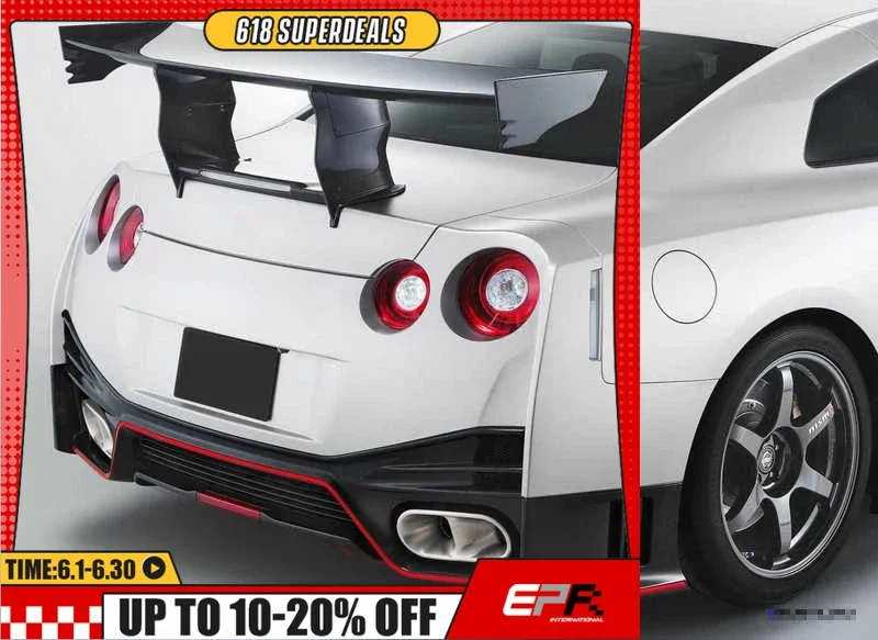 For Nissan GTR R35 N-ATTK Style Carbon Fiber Rear Spoiler (Included Lights) Glossy Finish High Stand Trunk Wing Spliiter Kit