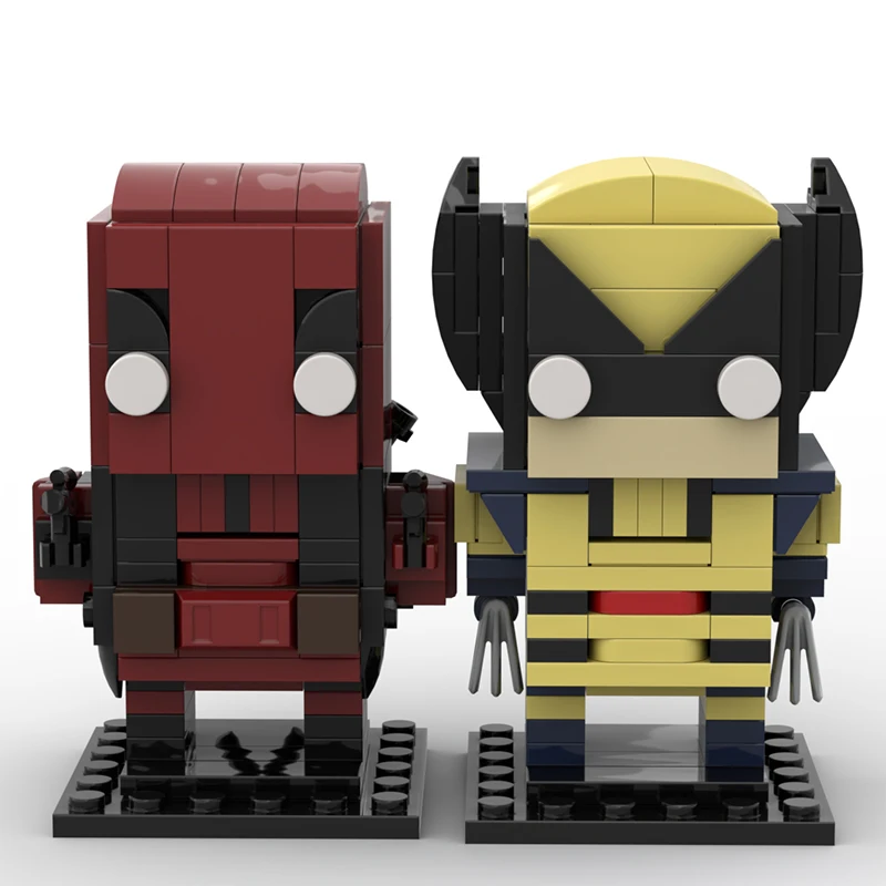 Moc Assembled Model Hand-Made Marvel Movie Game Brickhead Deadpool Golden Wolf Boy Desktop Collection Ornament Model Gift