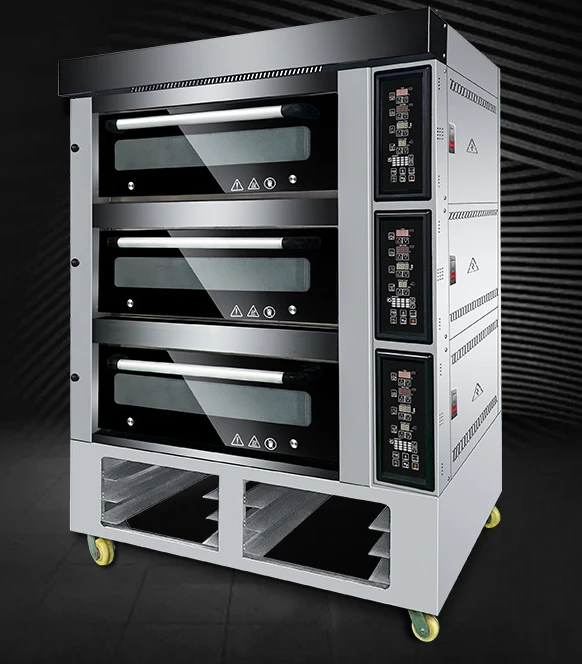 380V/220V Gas and Electric Three-tier, Six-tray Commercial Electric Oven, Large Capacity Pizza Baking Oven