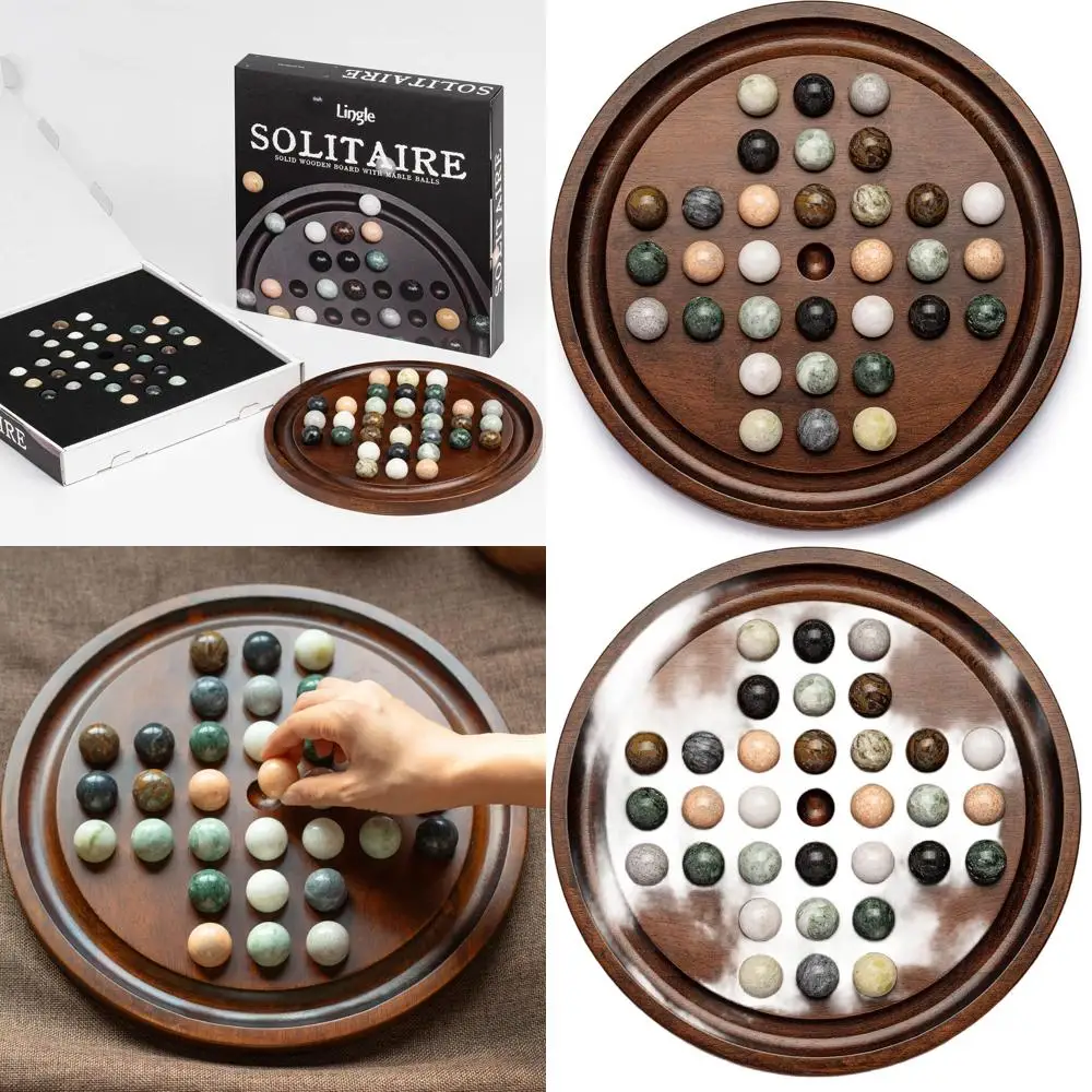 

12.6 Premium Wooden Solitaire Board with 32 Marble Stones: Single-Player Marble Strategy Game