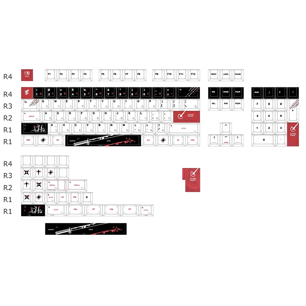 Giappone Anime Yukiaim Copritasti Wooting Keycap Tastiera meccanica Cherry Profilo Sublimazione della tintura Bianco Nero Cap 131 tasti
