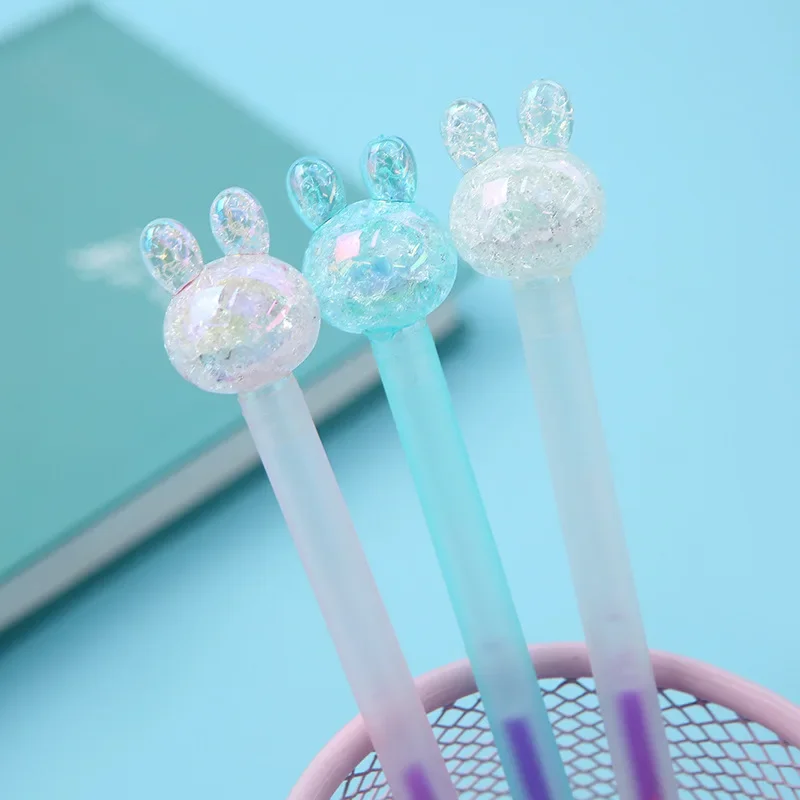 

36 шт., красочная ручка-роллер с ледяным разделением и мраморным узором на водной основе, канцелярские принадлежности для студентов с мультяшным хрустальным кроликом