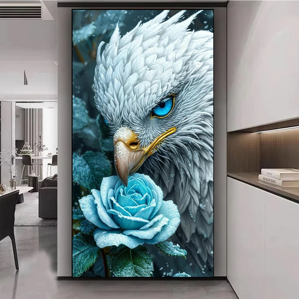 

5D Diamond Painting Flying Eagle Blue Flower Large Diamond Mosaic Kit Animal Diamond Rhinestone Embroidery DIY Home Decoration