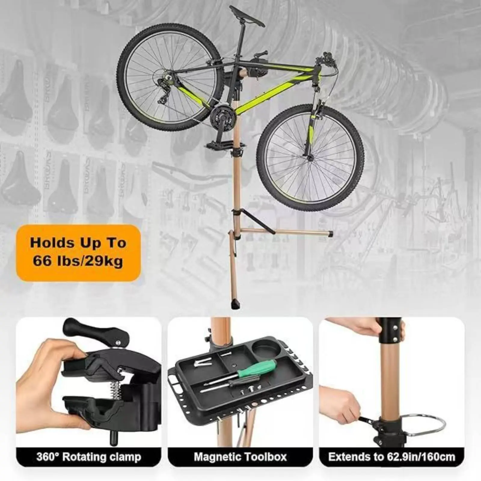 

Adjustable Two-Wheeler Workstand Quick Unfasten Clamp Foldable Bike Maintenance Stand Two-Wheeler Repair Stand Sturdy-Duty Bike