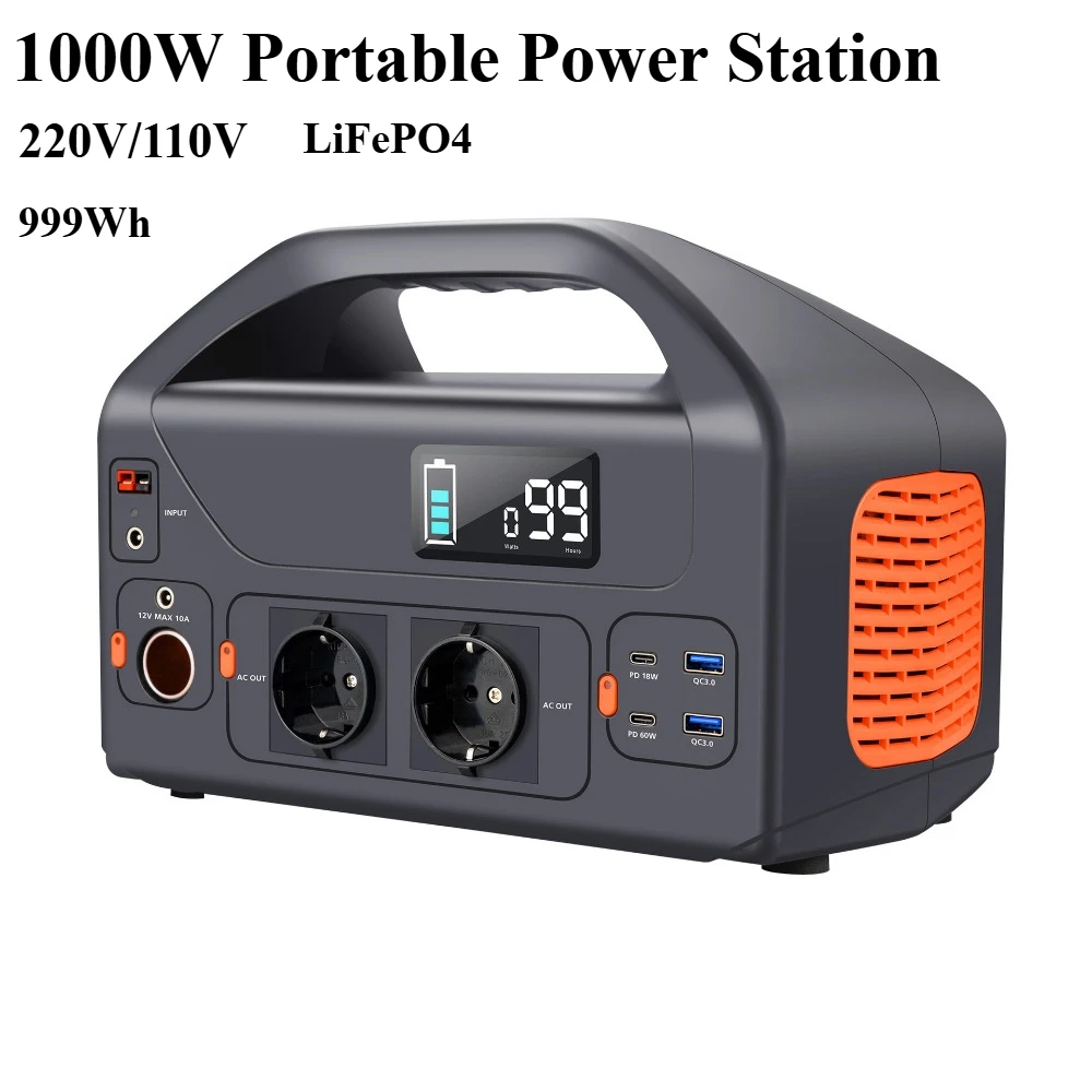 1000W Portable Power Station 999Wh solar power generators Pure Sine Wave LiFePO4 outdoor Emergency generator For Home Camping