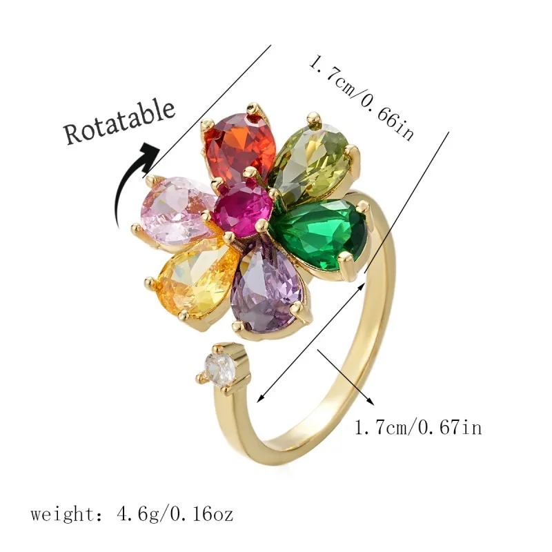2026 new 2-piece necklace, ring, jewelry design, high-end trend, 360 degree rotating colored zircon flower opening accessory