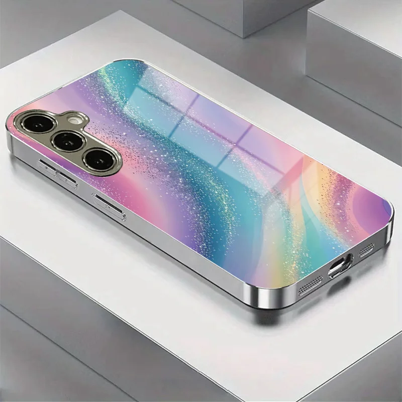 Dreamy Rainbow Light Pattern Electroplated Silvery Phone Case for Galaxy S26/S25/S24/S23 Ultra /S22 Ultra/S20 Ultra