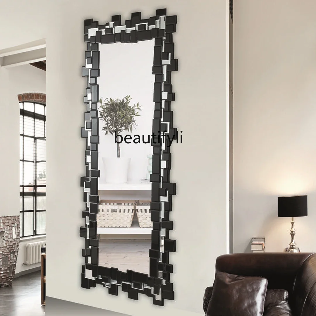 Design Sense FullLength Mirror Wall-Mounted Frameless Dressing Mirror Irregular Black Silver Mirror Stitching