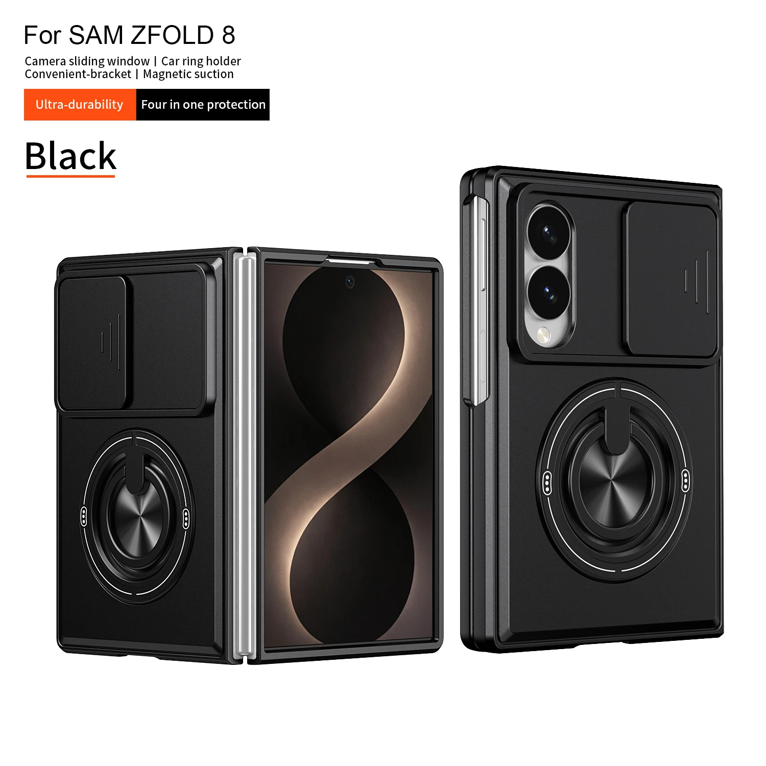 Fold 8 Ultra Magnetic Fold Stand Dual Layer Phone Case For Samsung Galaxy Z Fold 8 7 6 5 Slide Lens Cover With Holder