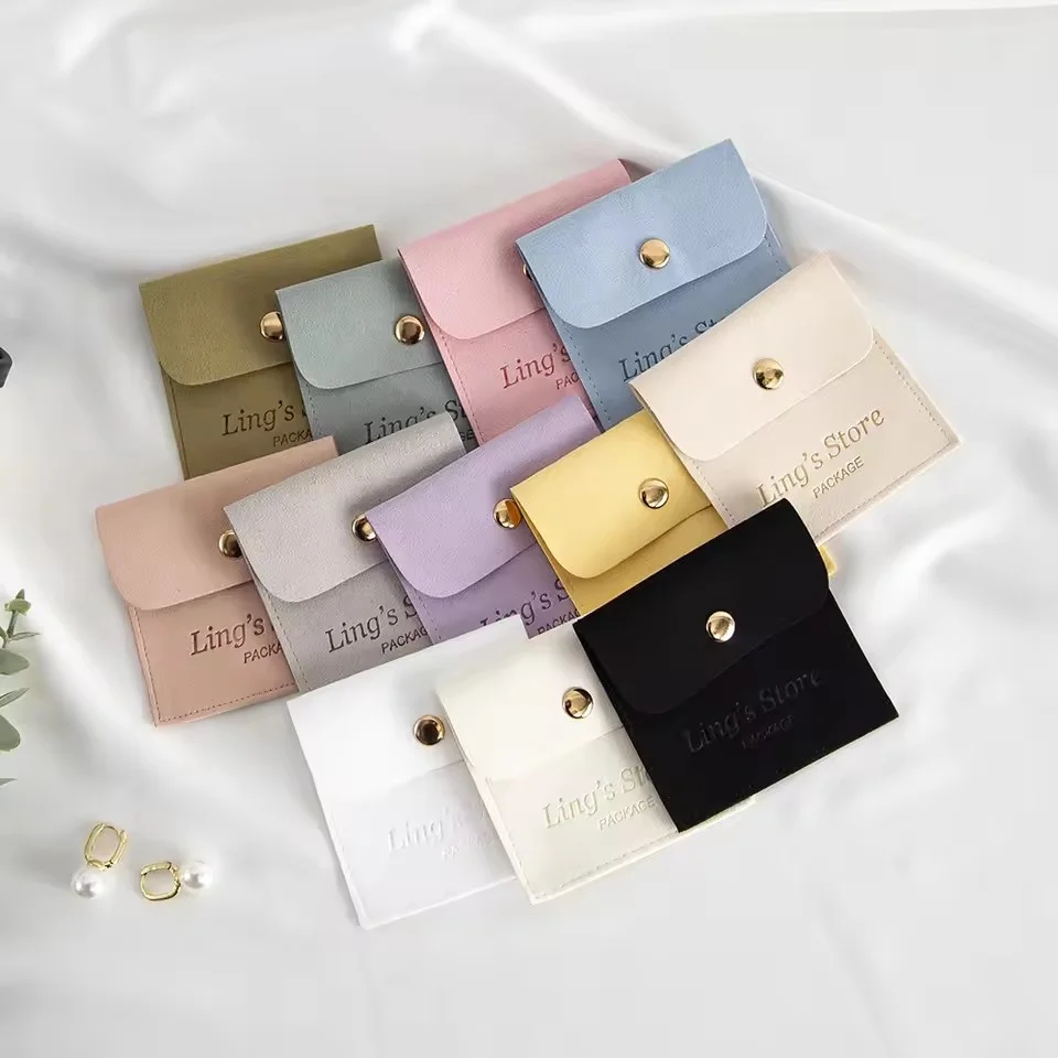 

50pcs Lovely Personalized Logo 8x8cm Microfiber Jewelry Snap Bag Velvet Gift Packaging Storage Pouch Wedding Favors Candy Pocket