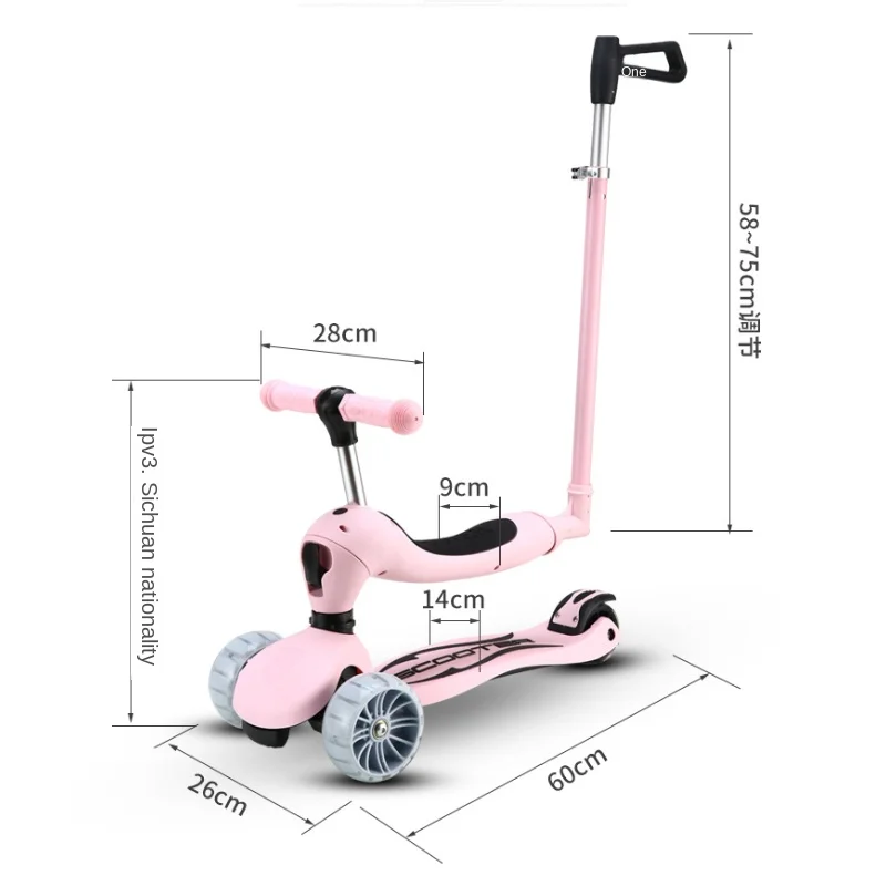 3-in-1 kinderscooter 1-3-6-12 jaar oude jongens en meisjes kinderen kunnen zitten en rijden met duwstang draagbare buitenscooters