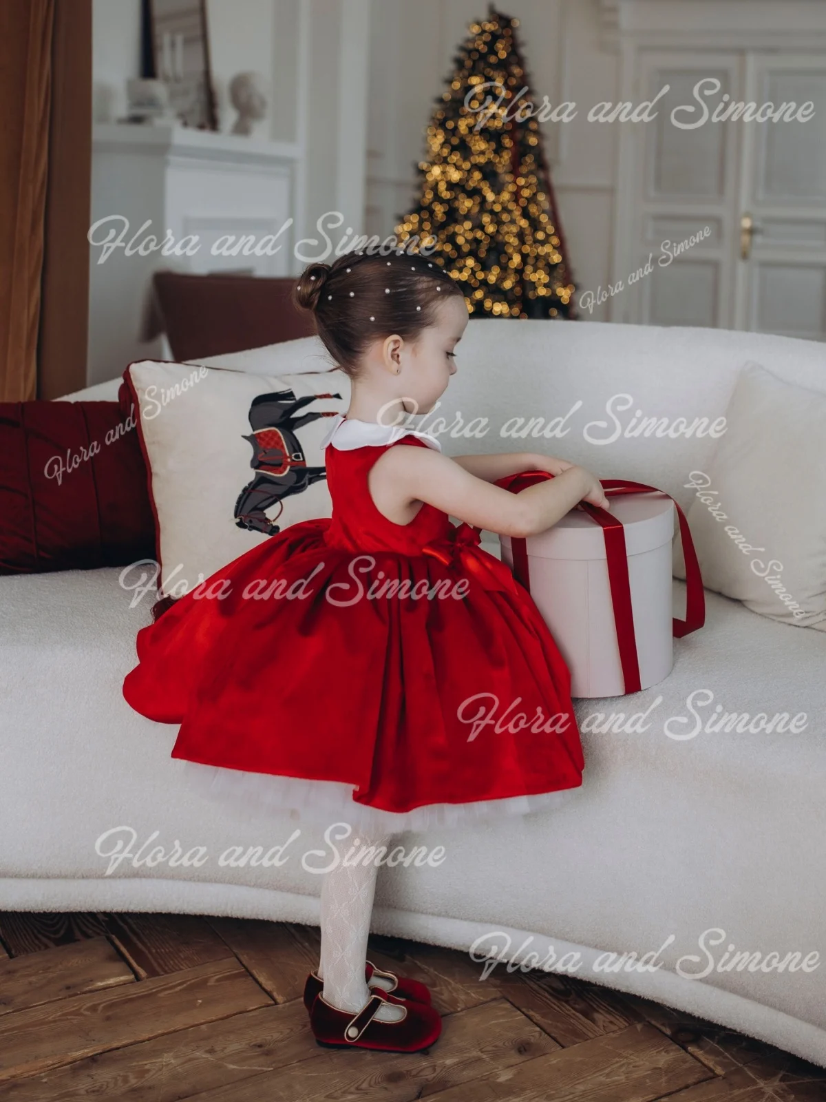 Miniskirt con lazo de terciopelo rojo personalizado, vestido de niña de flores para celebración navideña, recuerdos formales, ceremonias de boda, cumpleaños