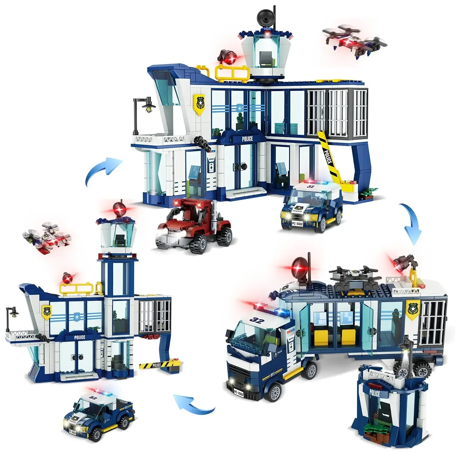 3 in1 City Hospital STEM Building Blocks Sets City Sets Ambulance Airport PassengerPolice Station Car Bricks Toy for Kids Gifts