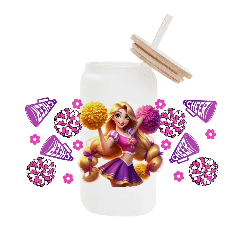 Disney-Princess Tangled UV Dtf Manquetas para tazas, Adesivos Descartáveis Resistentes à Abrasão, 16oz