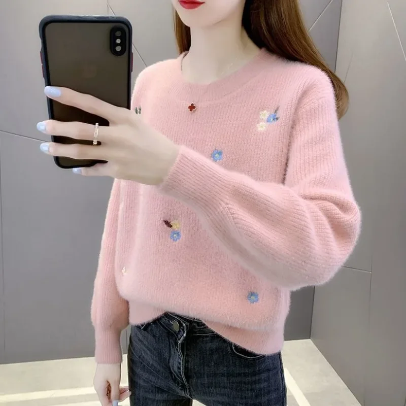 Lose Damen Pullover Runde O Hals Neue Strickwaren Thermische Japanischen Stil Y2k Vintage Top Warme Koreanische Mode frauen Stricken Pullover