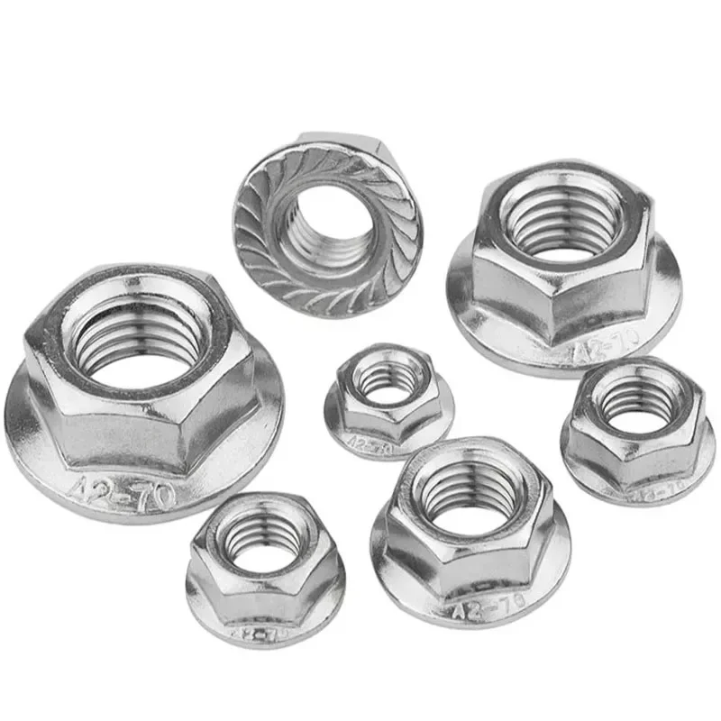 ネジ用ステンレス鋼六角フランジナット、鋸歯状、din6923、m2.5、m3、m4、m5、m6、m8、m10、m12、m14、304、316