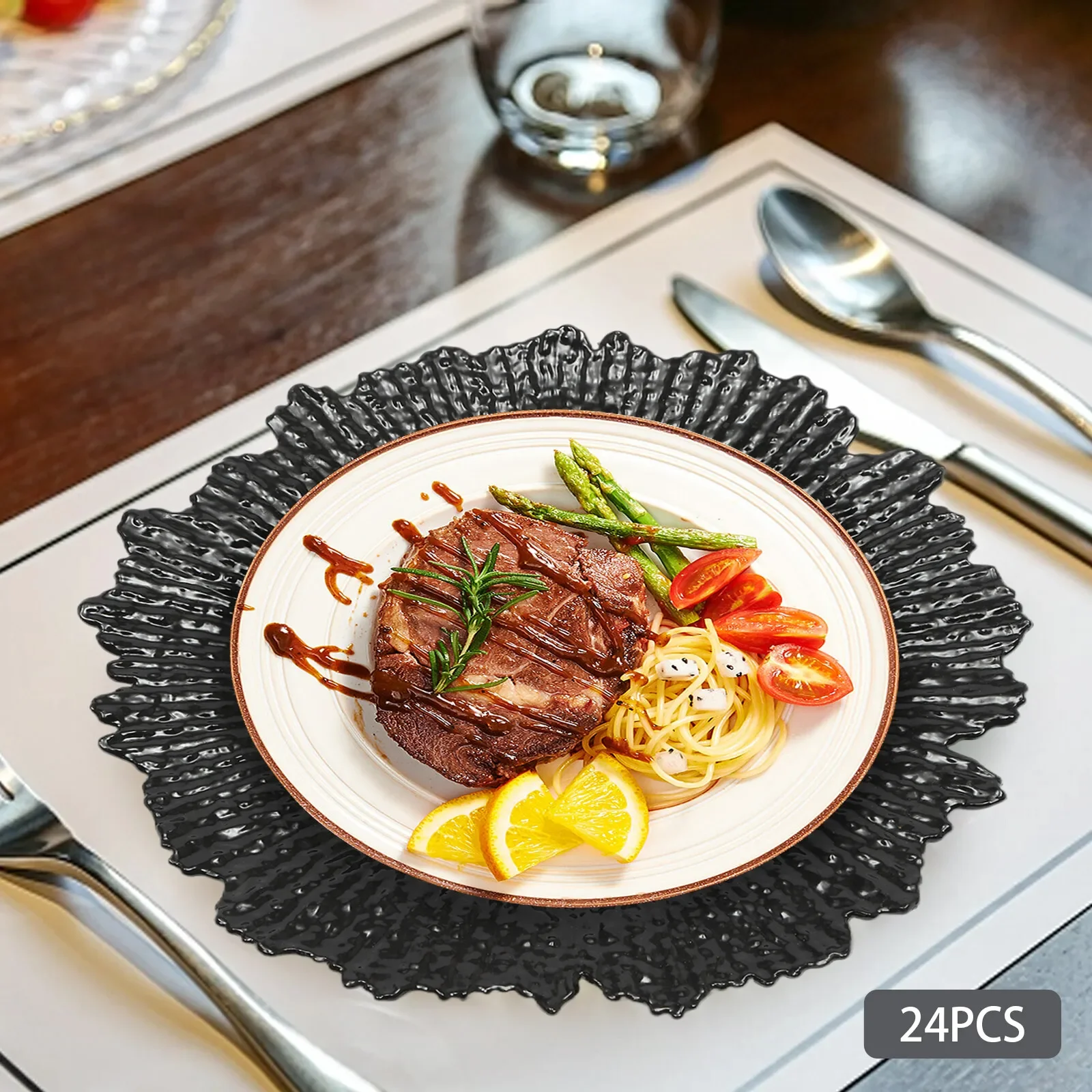 

Современные зарядные пластины внешнего диаметра 12,6 дюйма, штабелируемая конструкция и обод, устойчивый к ожогам для больших ужинов и свадеб