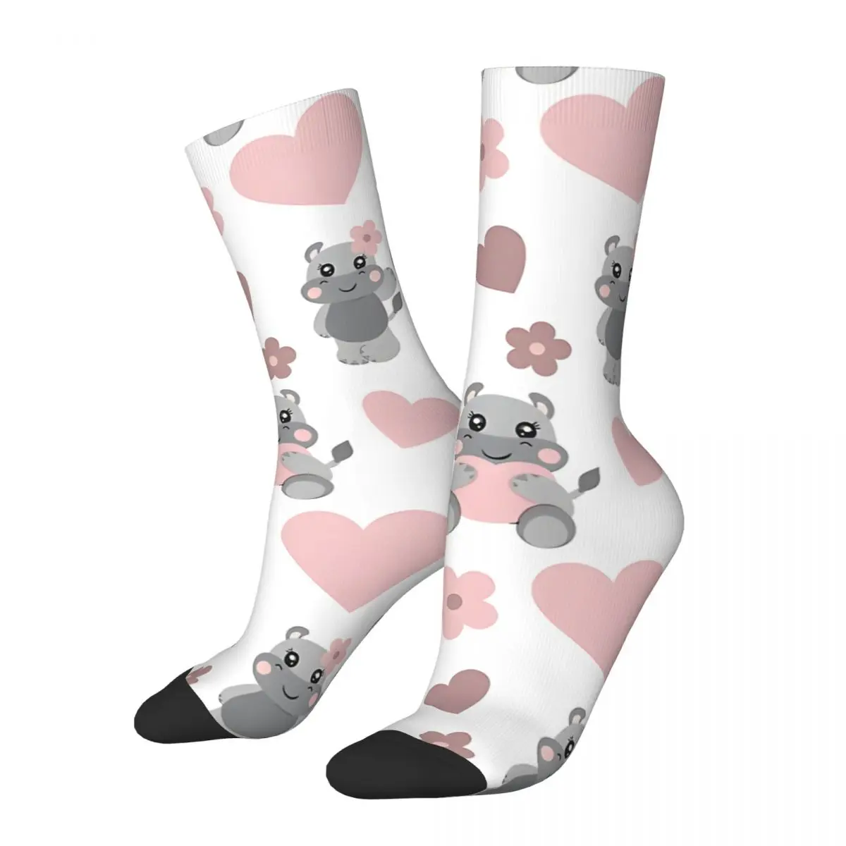 

Crazy compression Hippo Hippo Hooray Cute Hippopotamus With Hearts And Flowers Sock for Men Harajuku Seamless Pattern Crew Sock