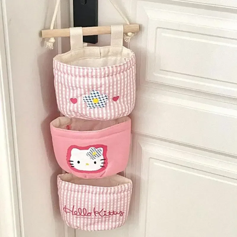 Sanrio Hello Kitty 3Pcs Hanging Storage Bags Kawaii Anime Bedroom Wall Door Sundries Underwear Socks Closet Organizer Shelf