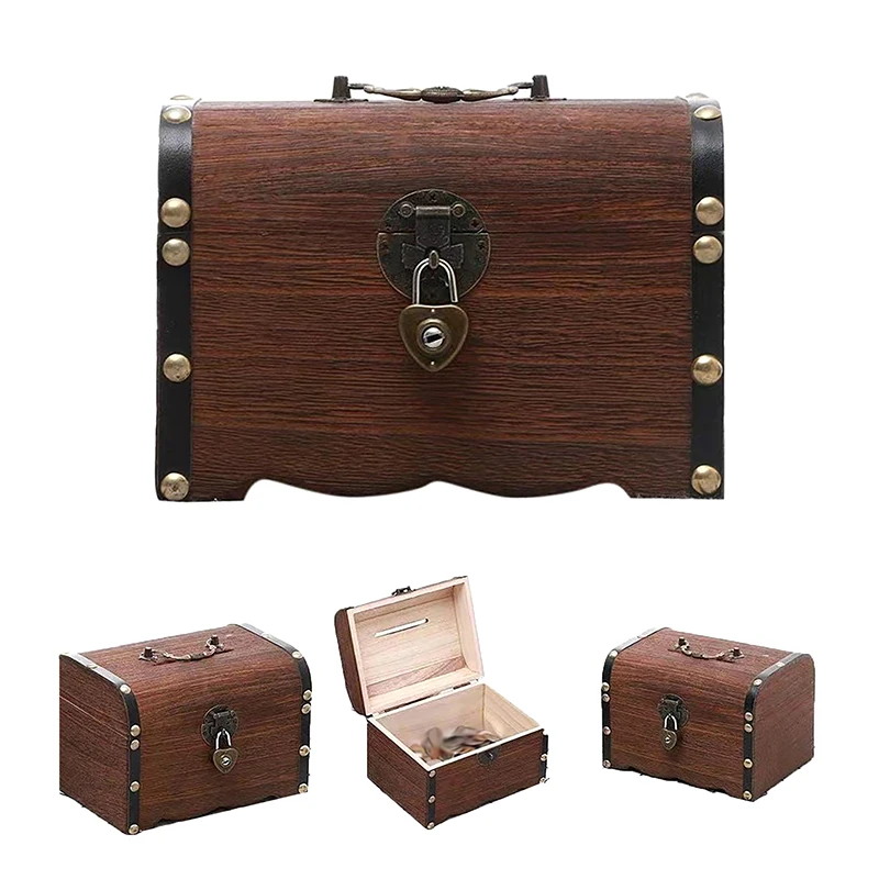 

1Pc Vintage Treasure Chest Storage Box with Lock - Retro Piggy Bank Organizer Saving Case for Home Decor