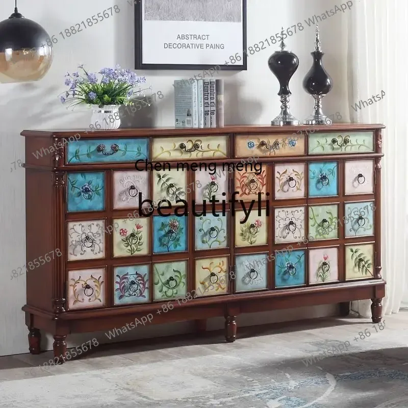 GAmerican shoe cabinet large capacity entrance European solid wood dining side locker ultra-thin foyer cabinet