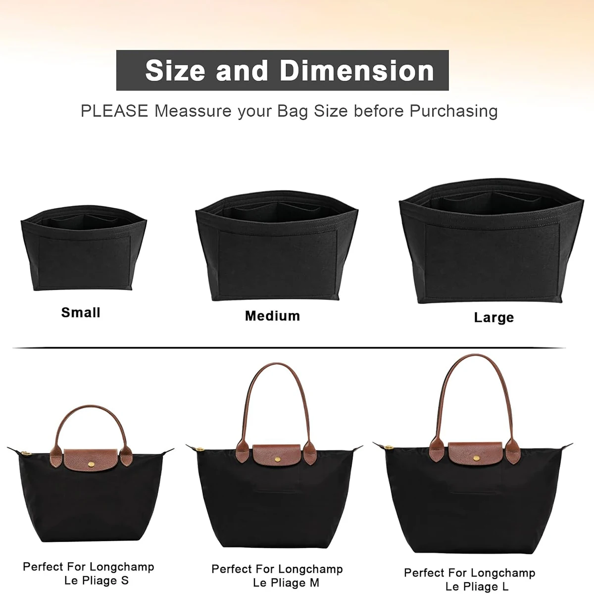 Felt Purse Organizer Insert for Longchamp Le Pliage S/ML Handbag Insert
