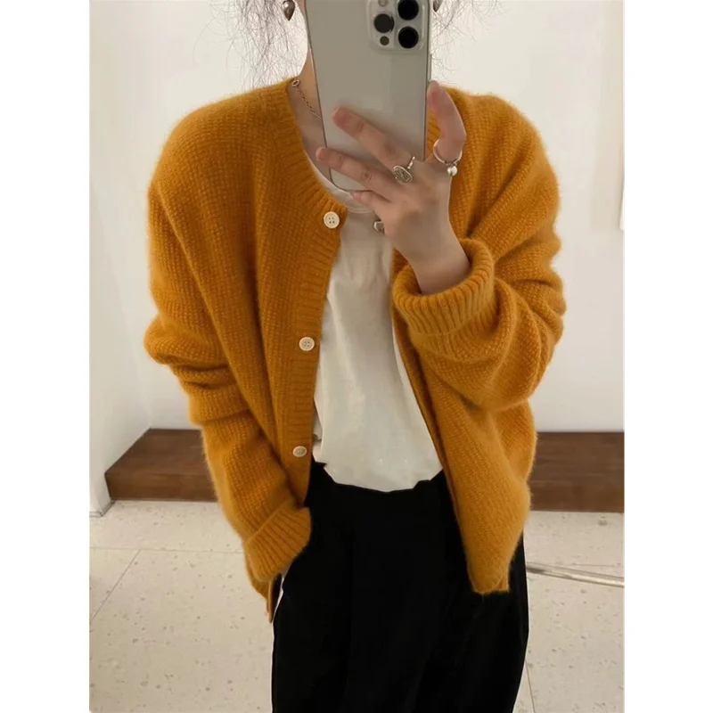 Knitted wool Cardigan Women's Round Neck Sweater Autumn And Winter New Wool Loose And Lazy High-end Thickened Coat