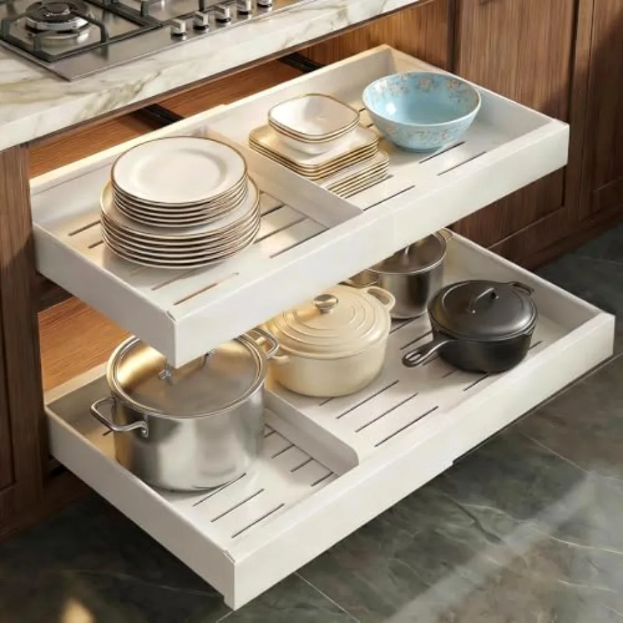 

2-Pack Expandable Pull Out Drawers for Cabinets 21" Deep Each Adjustable 12 20" Width Magnetic Dividers Optional Riser Heavy-Du