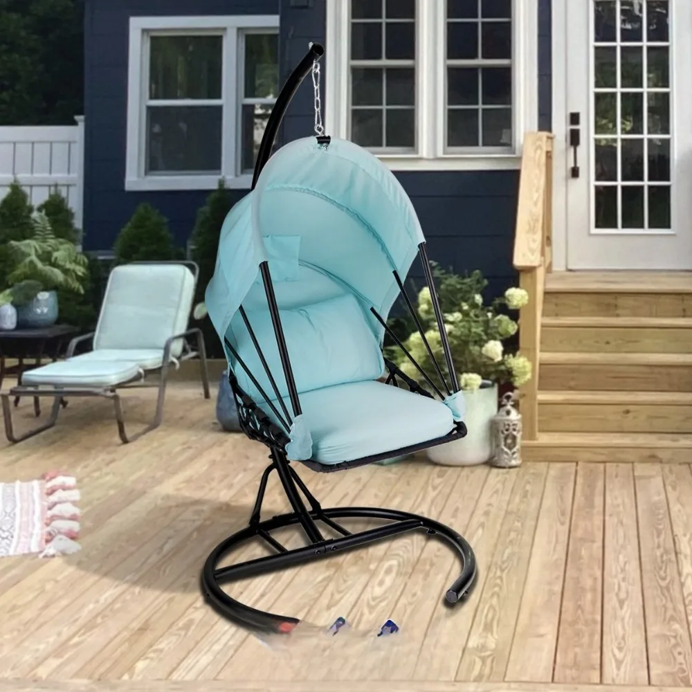 

Foldable Hanging Egg Chair Outdoor Patio Hammock Swing Cushion Seat Canopy Stand