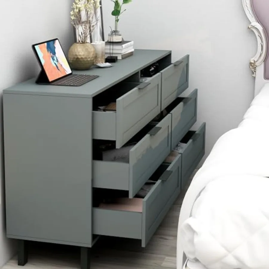 Grey 6 Dresser for Bedroom Modern Grey Chest of Drawers for Wood Dressers Chests of Drawers for Bedroom Living Room