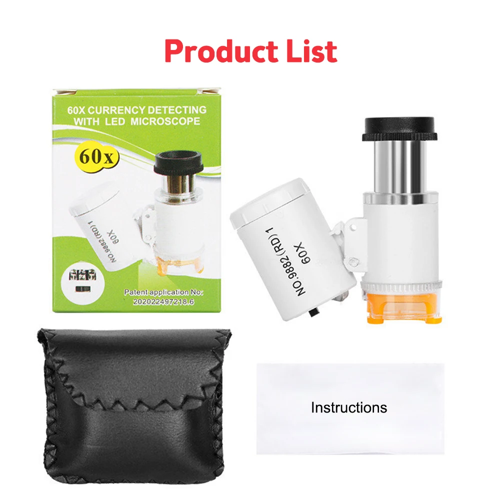 Mini Pocket Microscope Kit 60x Lab Handheld Microscope Battery Powered Microscope with LED Light Kids Science Microscop