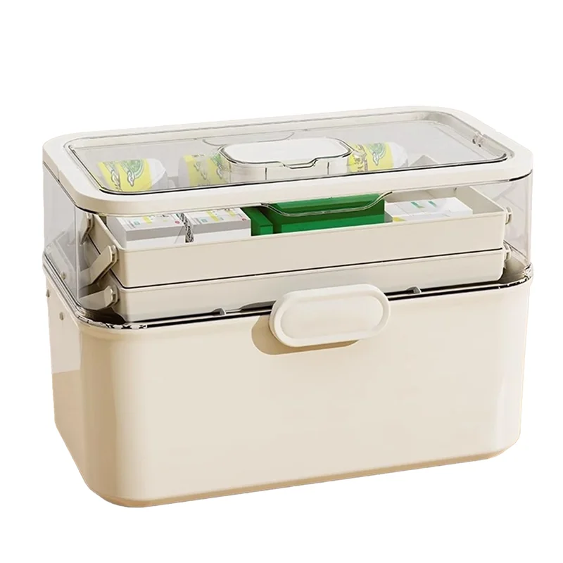 

AT02-3-Tier Medicine Storage Box Portable & Dustproof,Multi-Layer Family Size Organizer