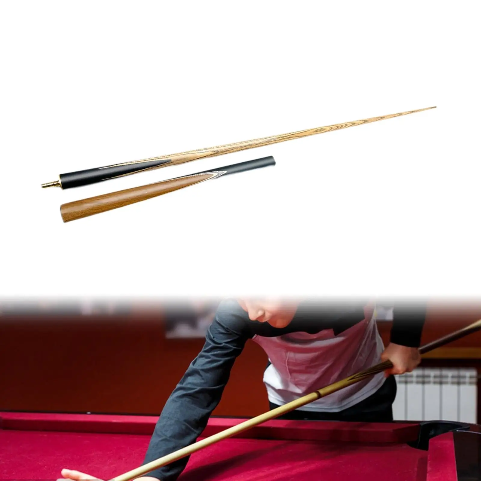 Tongkat bilyar ujung Snooker 145cm, tongkat biliar kayu trendi 2 bagian untuk rumah