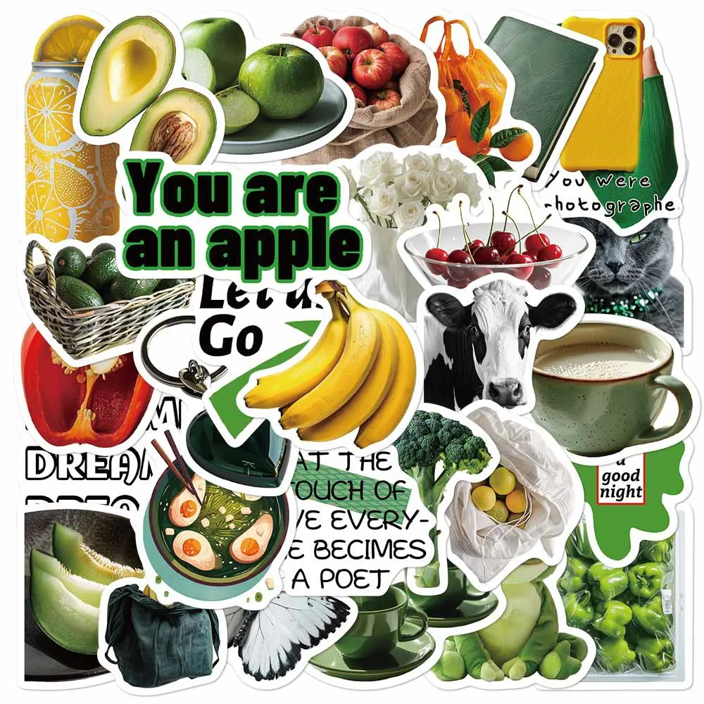 15/30PCS Green Food Series INS Cartoon Sticker Decals Toys DIY Suitcase Skateboard Phone Luggage Bike Stickers Gift